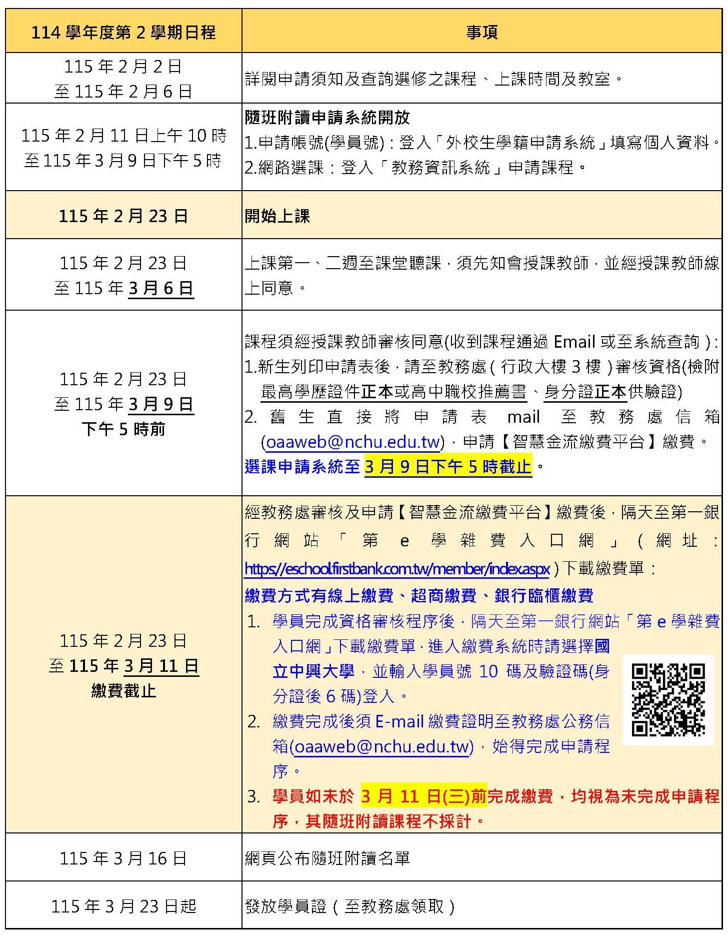 NCHU Courses Opening for Auditing
